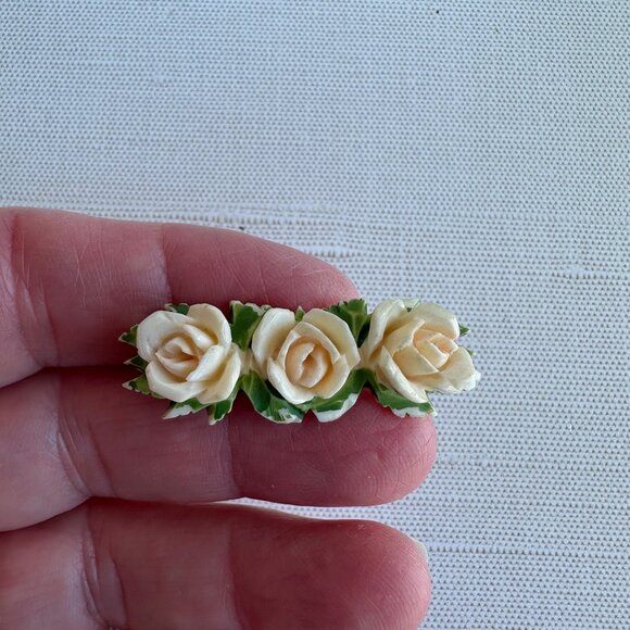 Antique Carved Celluloid Rose Floral Brooch - Picture 7 of 12